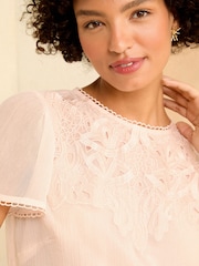 Love & Roses Pink Cutwork Flutter Sleeve Shell Top - Image 2 of 4