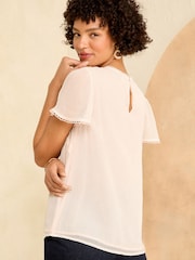 Love & Roses Pink Cutwork Flutter Sleeve Shell Top - Image 3 of 4