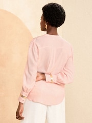 Love & Roses Pink and Gold Sequin Trim V Neck Blouse - Image 3 of 4
