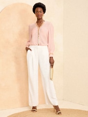 Love & Roses Pink and Gold Sequin Trim V Neck Blouse - Image 4 of 4