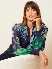 Love & Roses Blue Notch Neck Printed Blouse - Image 2 of 4