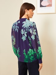 Love & Roses Blue Notch Neck Printed Blouse - Image 3 of 4