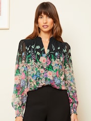 Love & Roses Black Notch Neck Printed Blouse - Image 1 of 4