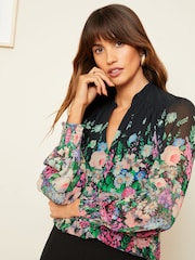 Love & Roses Black Notch Neck Printed Blouse - Image 2 of 4