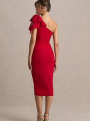 Club L London Red Ambretta | One-Shoulder Midi Dress With Bow - Image 2 of 6