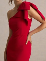 Club L London Red Ambretta | One-Shoulder Midi Dress With Bow - Image 3 of 6