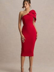 Club L London Red Ambretta | One-Shoulder Midi Dress With Bow - Image 5 of 6
