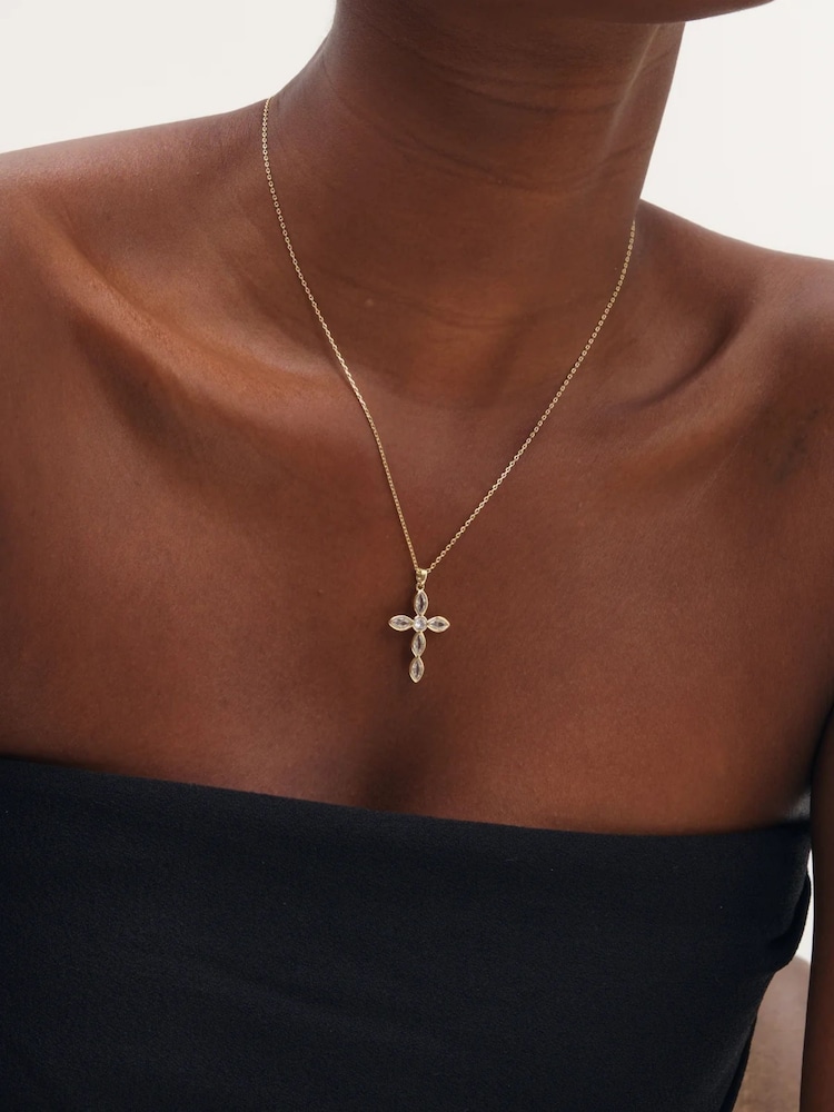Inicio Gold Tone Bezel Cross Necklace - Image 1 of 2 Inicio Gold Tone Bezel Cross Necklace - Image 1 of 2