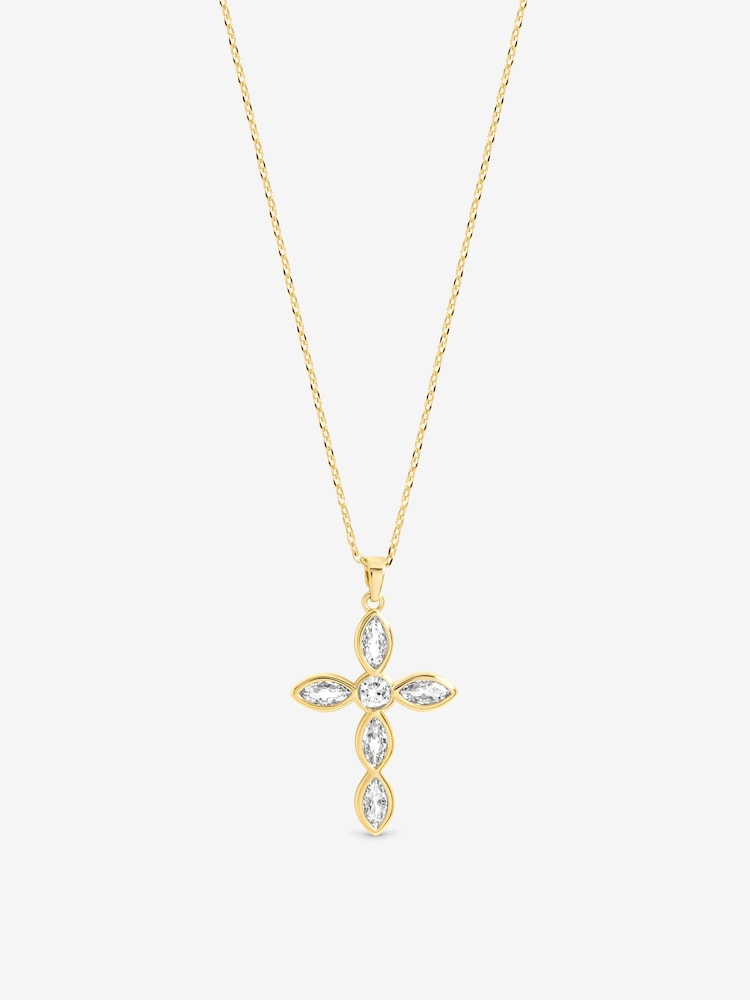 Inicio Gold Tone Bezel Cross Necklace - Image 2 of 2 Inicio Gold Tone Bezel Cross Necklace - Image 2 of 2