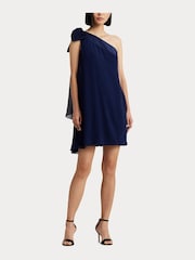 Lauren Ralph Lauren Navy Kyrella Georgette One Shoulder Cocktail Dress - Image 4 of 9