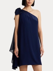 Lauren Ralph Lauren Navy Kyrella Georgette One Shoulder Cocktail Dress - Image 6 of 9