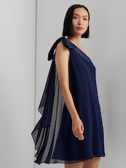 Lauren Ralph Lauren Navy Kyrella Georgette One Shoulder Cocktail Dress - Image 7 of 9