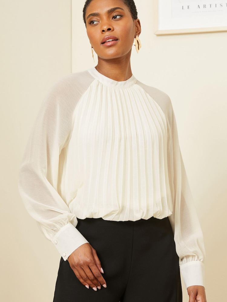V&A | Love & Roses Ivory White Chiffon Pleated Blouse - Image 1 of 4 V&A | Love & Roses Ivory White Chiffon Pleated Blouse - Image 1 of 4