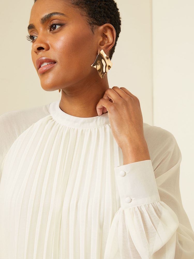 V&A | Love & Roses Ivory White Chiffon Pleated Blouse - Image 2 of 4 V&A | Love & Roses Ivory White Chiffon Pleated Blouse - Image 2 of 4