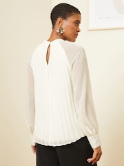 V&A | Love & Roses Ivory White Chiffon Pleated Blouse - Image 3 of 4