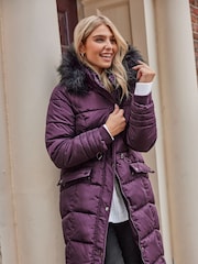 M&Co Purple Faux Fur Trim Padded Coat - Image 1 of 2