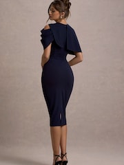 Club L London Blue Dorothea | Draped Midi Dress With Cape - Image 2 of 5