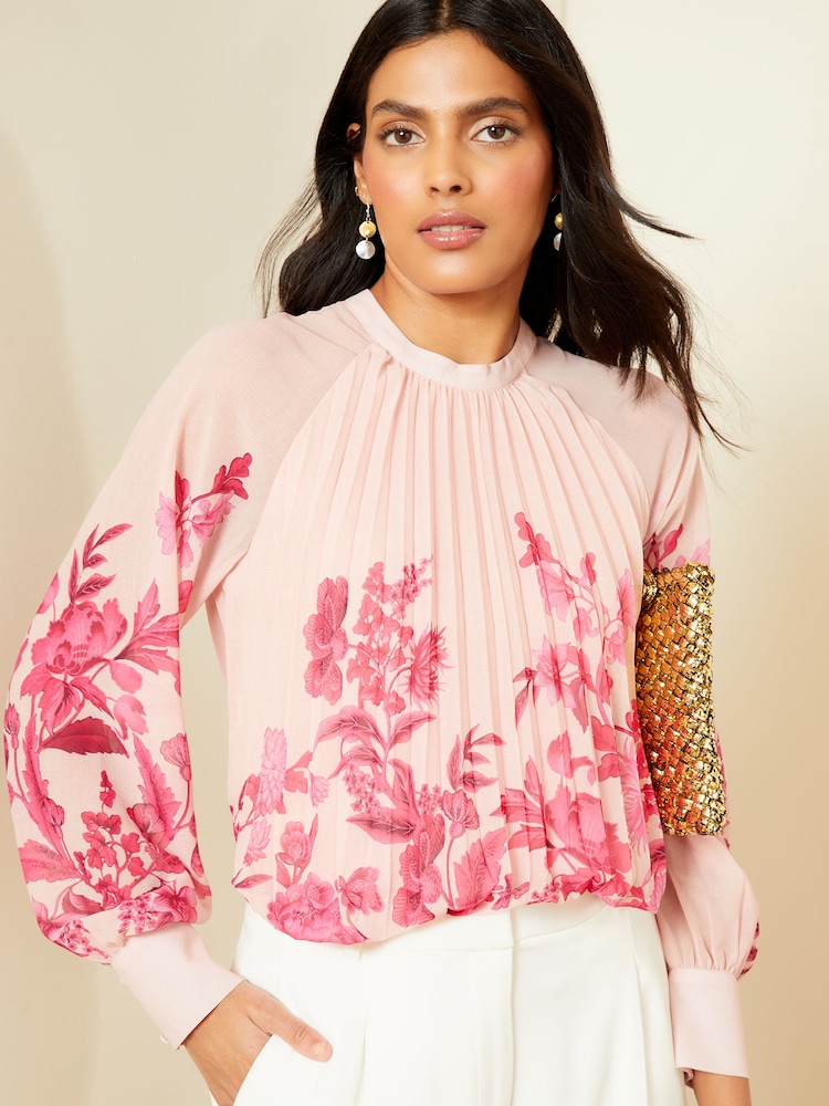 V&A | Love & Roses Pink Chiffon Pleated Blouse - Image 1 of 4 V&A | Love & Roses Pink Chiffon Pleated Blouse - Image 1 of 4