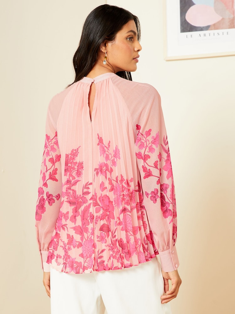 V&A | Love & Roses Pink Chiffon Pleated Blouse - Image 2 of 4 V&A | Love & Roses Pink Chiffon Pleated Blouse - Image 2 of 4
