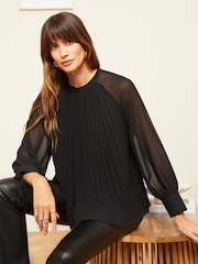 V&A | Love & Roses Black Chiffon Pleated Blouse - Image 1 of 4