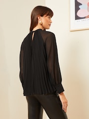 V&A | Love & Roses Black Chiffon Pleated Blouse - Image 3 of 4