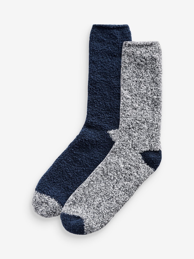 Navy Grey 2 Pack Cosy Bed Socks - Image 1 of 3