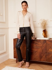 Love & Roses Beige and Gold Sequin Trim V Neck Blouse - Image 4 of 4