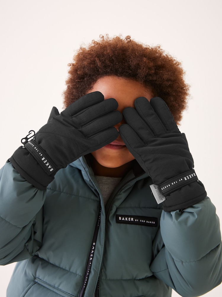 Baker by Ted Baker Boys Black Insulated Ski Gloves - Image 2 of 5 Baker by Ted Baker Boys Black Insulated Ski Gloves - Image 2 of 5