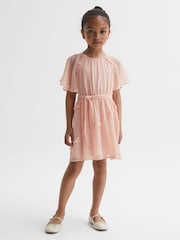 Reiss Pink Aubrey Belted Frill Dress - Image 1 of 6
