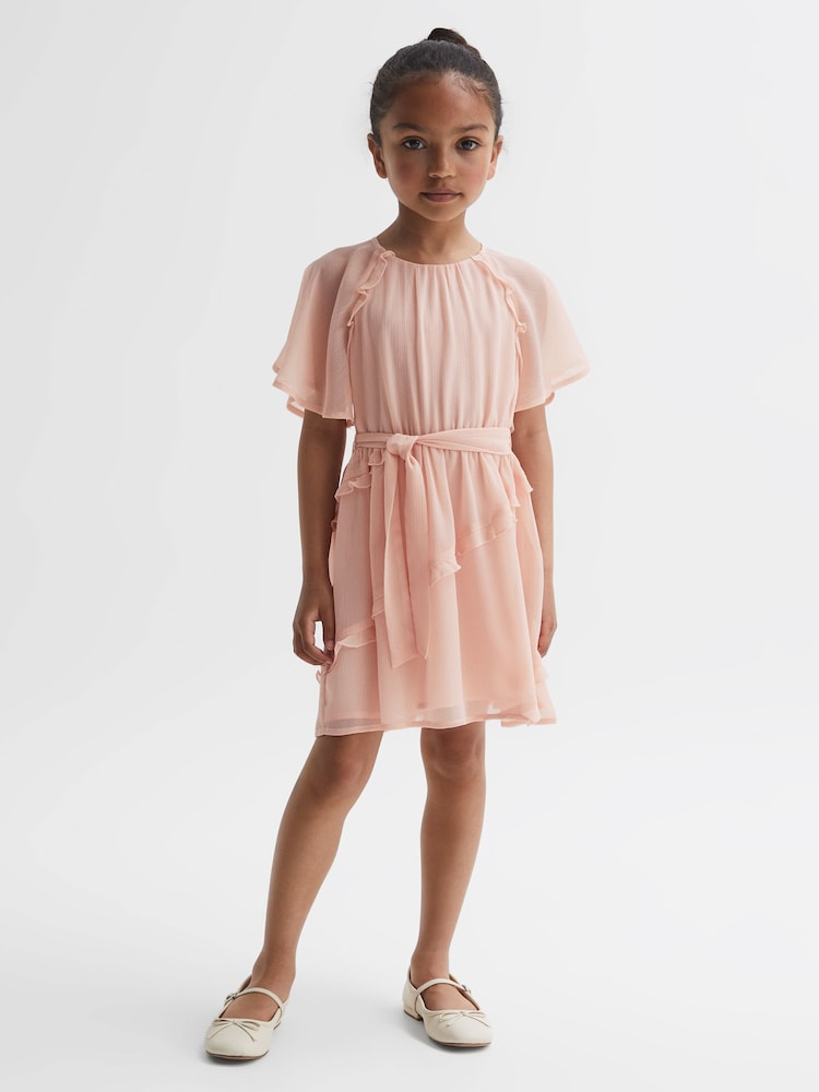 Reiss Pink Aubrey Belted Frill Dress - Image 1 of 6