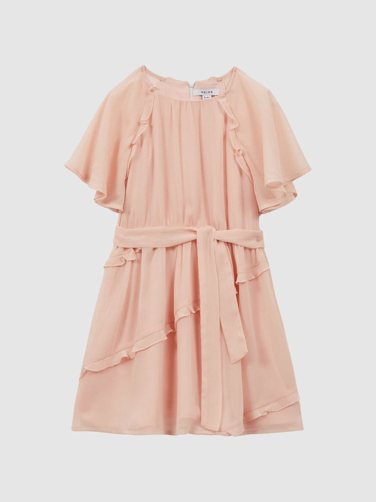 Reiss Pink Aubrey Belted Frill Dress - Image 2 of 6