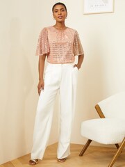 Love & Roses Rose Gold Jersey Flutter Sleeve Tie Bow Back Top - Image 3 of 4