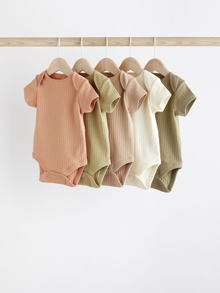 Green Plain Short Sleeve Baby Bodysuits 5 Pack - Image 1 of 6