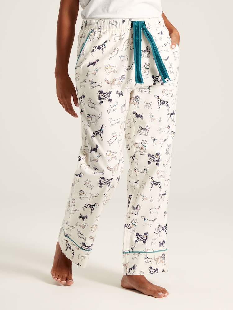 Joules Stella Cream Dog Print Cotton Pyjama Bottoms - Image 1 of 6