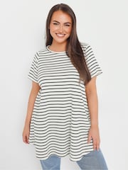Yours Curve White Stripe Ribbed Swing Top - Image 1 of 5