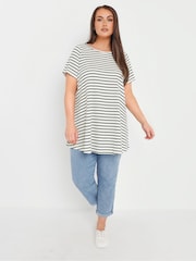 Yours Curve White Stripe Ribbed Swing Top - Image 2 of 5