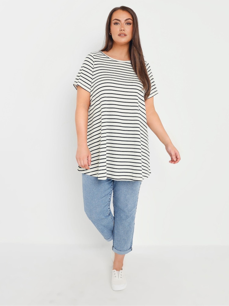 Yours Curve White Stripe Ribbed Swing Top - Image 2 of 5
