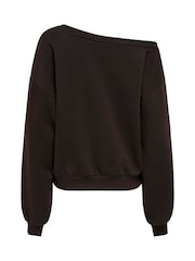ONLY Dark Brown Off Shoulder Long Sleeve Sweatshirt - Image 6 of 6