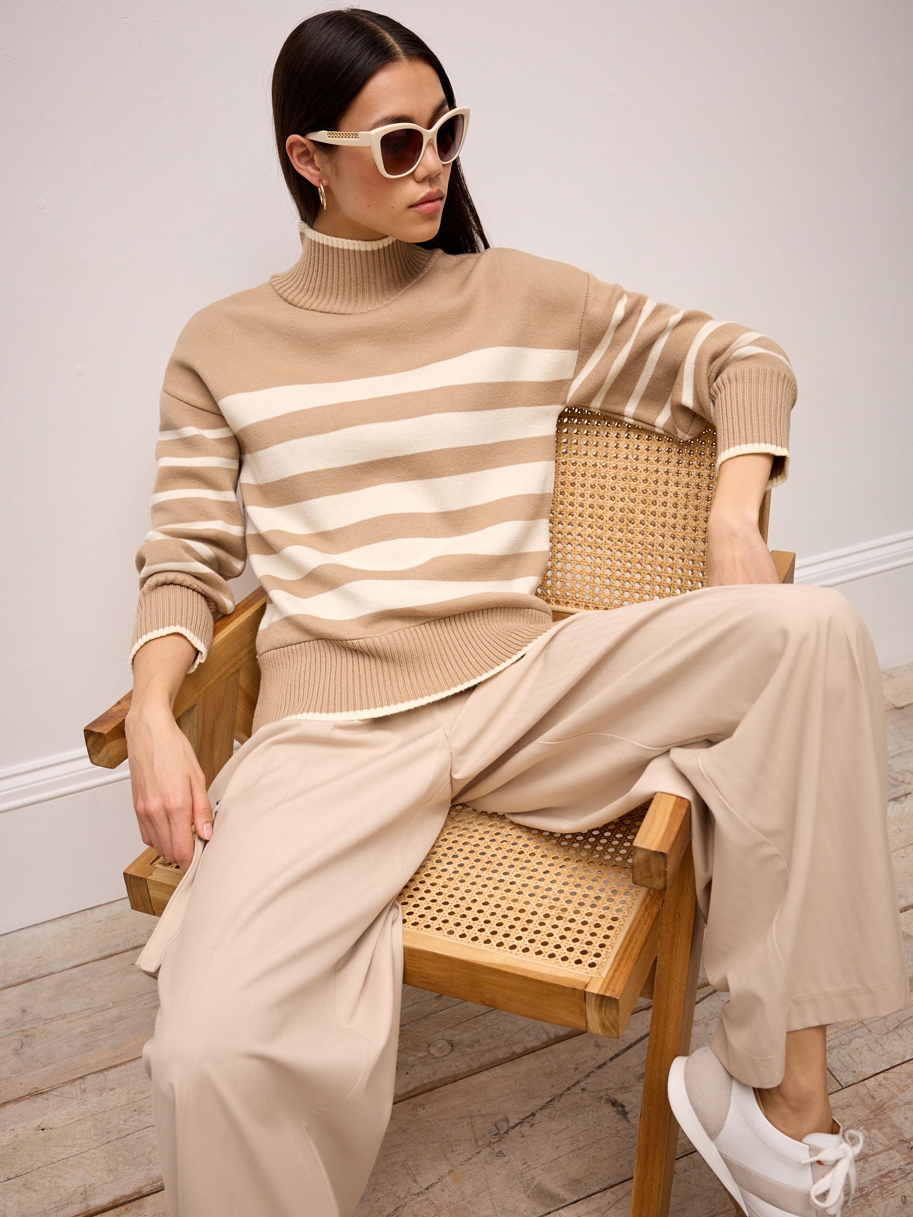 Buy Neutral/Ecru Cream High Neck Stripe Cosy Knitted Jumper