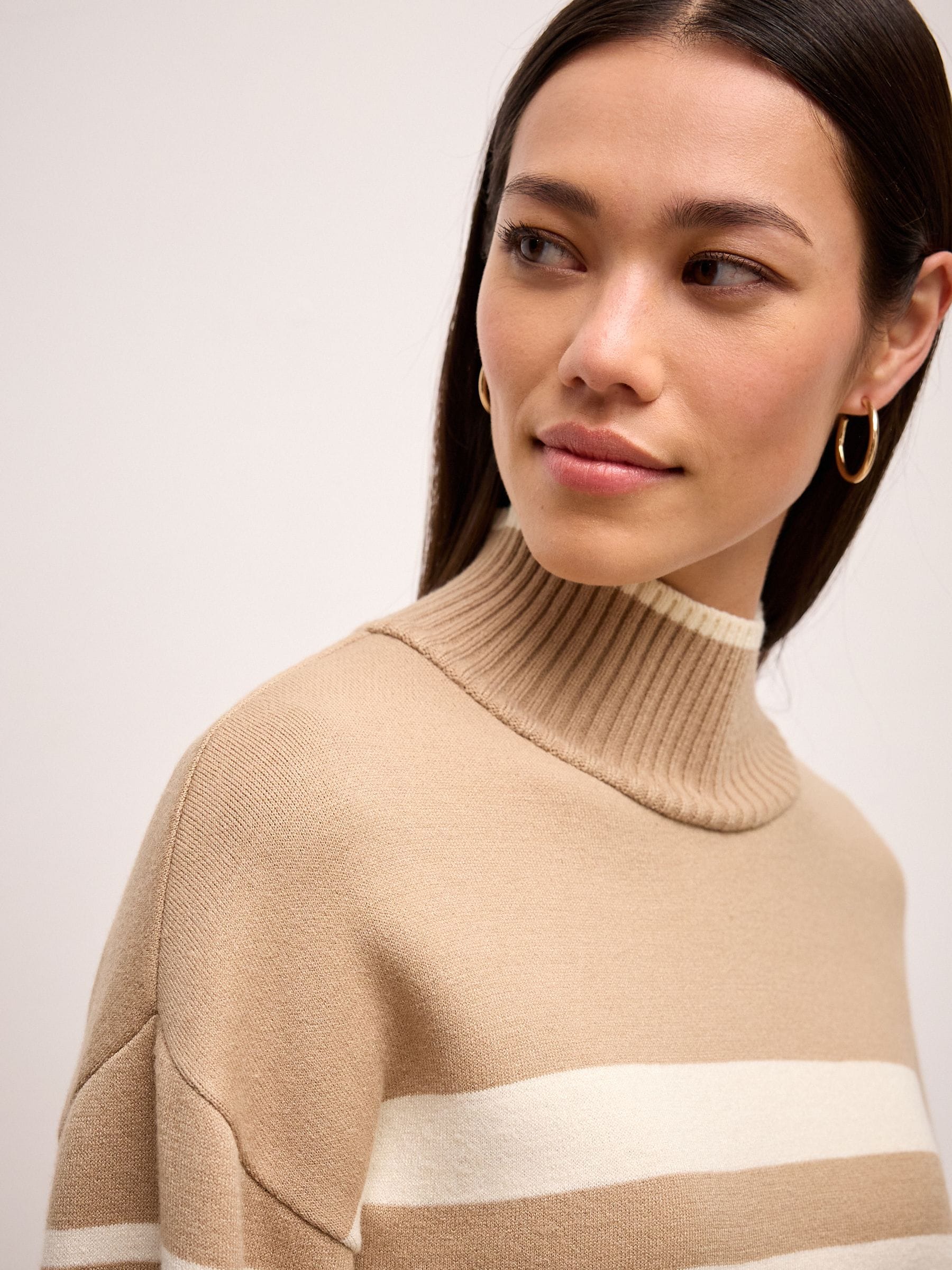 Buy Neutral/Ecru Cream High Neck Stripe Cosy Knitted Jumper