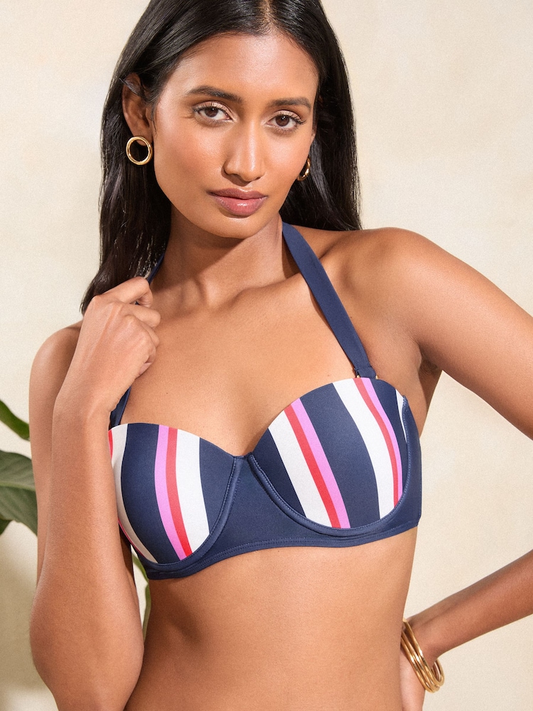 Love & Roses Navy Stripe Balconette Bikini Top - Image 1 of 4 Love & Roses Navy Stripe Balconette Bikini Top - Image 1 of 4
