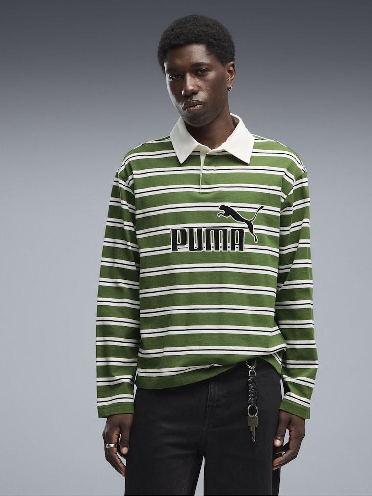 Puma Green Essentials Elevated No.1 Relaxed Rugby Polo Shirt - Image 1 of 5 Puma Green Essentials Elevated No.1 Relaxed Rugby Polo Shirt - Image 1 of 5