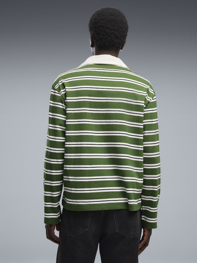 Puma Green Essentials Elevated No.1 Relaxed Rugby Polo Shirt - Image 2 of 5 Puma Green Essentials Elevated No.1 Relaxed Rugby Polo Shirt - Image 2 of 5
