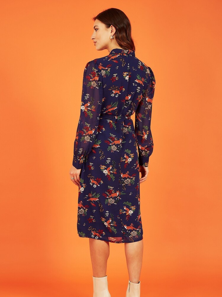 Yumi Blue Fox Print Shirt Midi Dress - Image 2 of 5