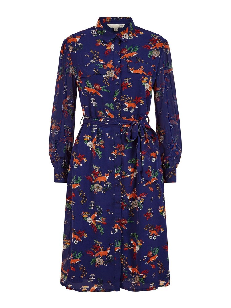 Yumi Blue Fox Print Shirt Midi Dress - Image 5 of 5