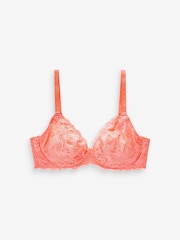 Coral Pink DD+ Non Pad Plunge Floral Lace Bra - Image 6 of 7