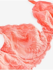 Coral Pink DD+ Non Pad Plunge Floral Lace Bra - Image 7 of 7