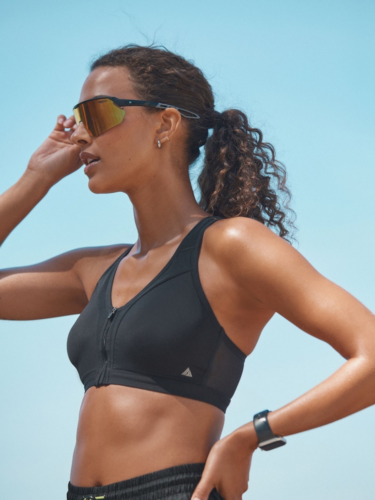 Buy Black B-GG Active Sports High Impact Dry Tech Zip Front Bra