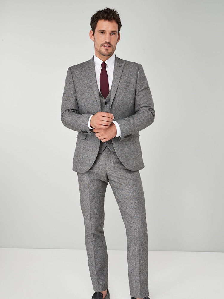 Grijs - Standaard - Slim Fit Wool Donegal Suit Jacket - Image 3 of 9