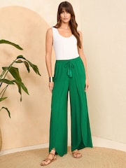 Love & Roses Green Split Detail Beach Tie Front Trousers - Image 3 of 4